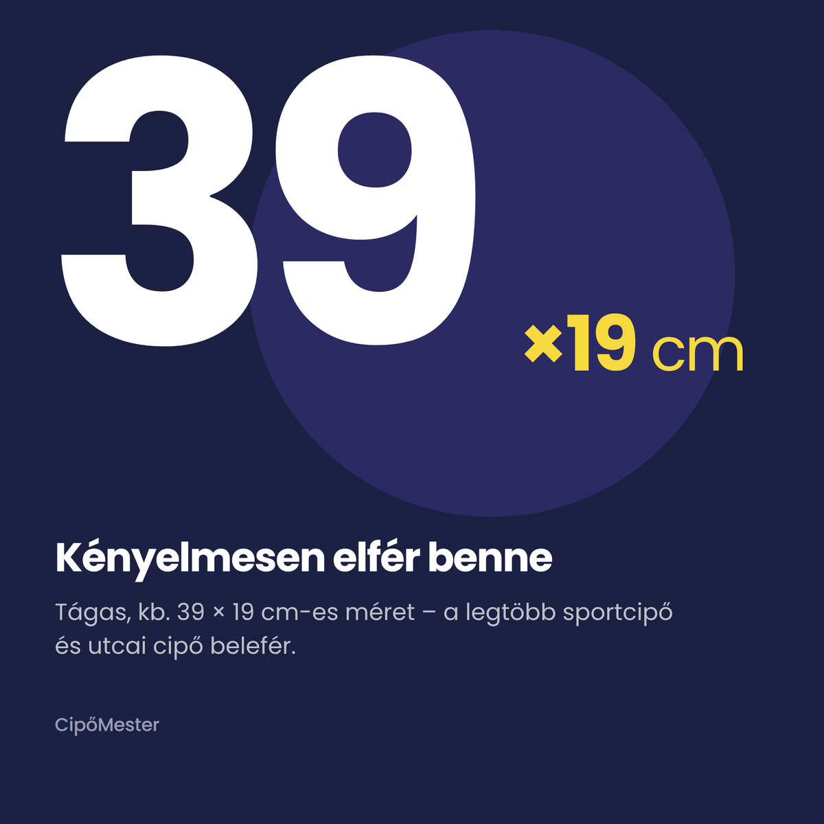Tágas, kb. 39 × 19 cm-es cipőmosó zsák – méretek